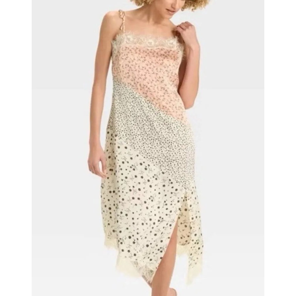 Future‎ Collective Floral Lace Trim Slip Dress Pink Cream Medium Girly Chic
